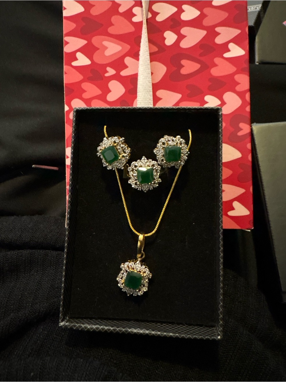 Gold-Plated Necklace and Earring Set with Green Gemstones